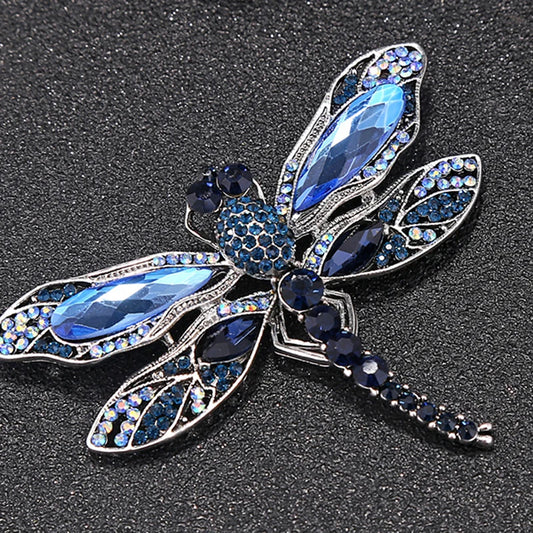 Blue Crystal Vintage Dragonfly Brooches for Women High Grade Fashion Insect Brooch Pins Coat Accessories Animal Jewelry Gifts