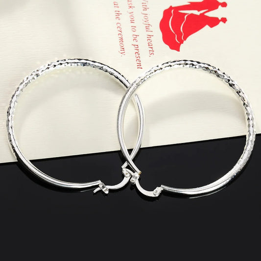 Charms fine 925 Sterling Silver 5CM circle hoop Earrings for Women fashion Pretty wedding party Jewelry Holiday gifts