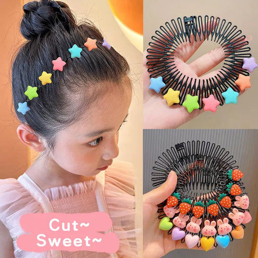 Children Y2k Star Colorful Hair Comb Broken Headband Hair Clips Bunny Cute Headdress Princess Girls Elongated Hair Accessory